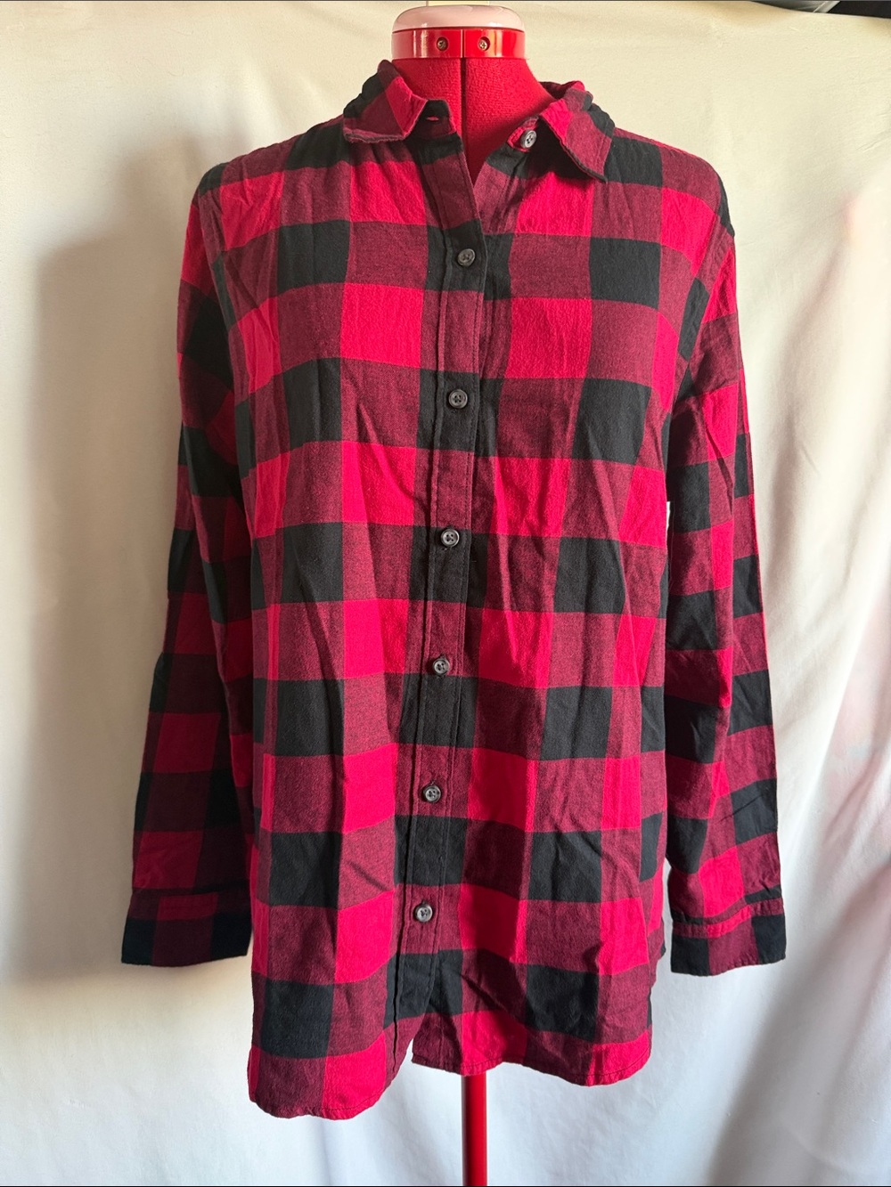 Amazon Essentials Red and Black Buffalo Plaid Button-Down Shirt
